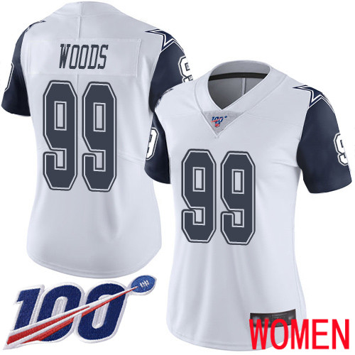 Women Dallas Cowboys Limited White Antwaun Woods 99 100th Season Rush Vapor Untouchable NFL Jersey